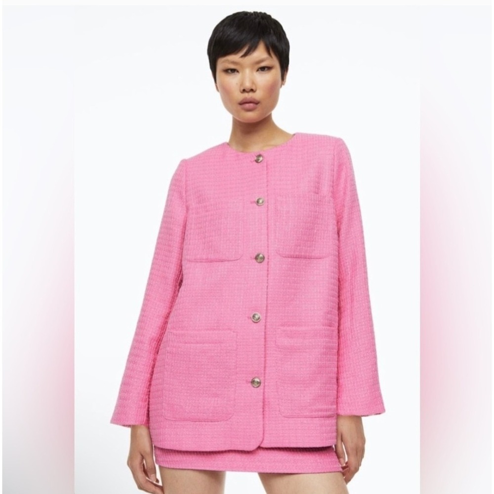 H&M Pink Tweed Blazer Jacket